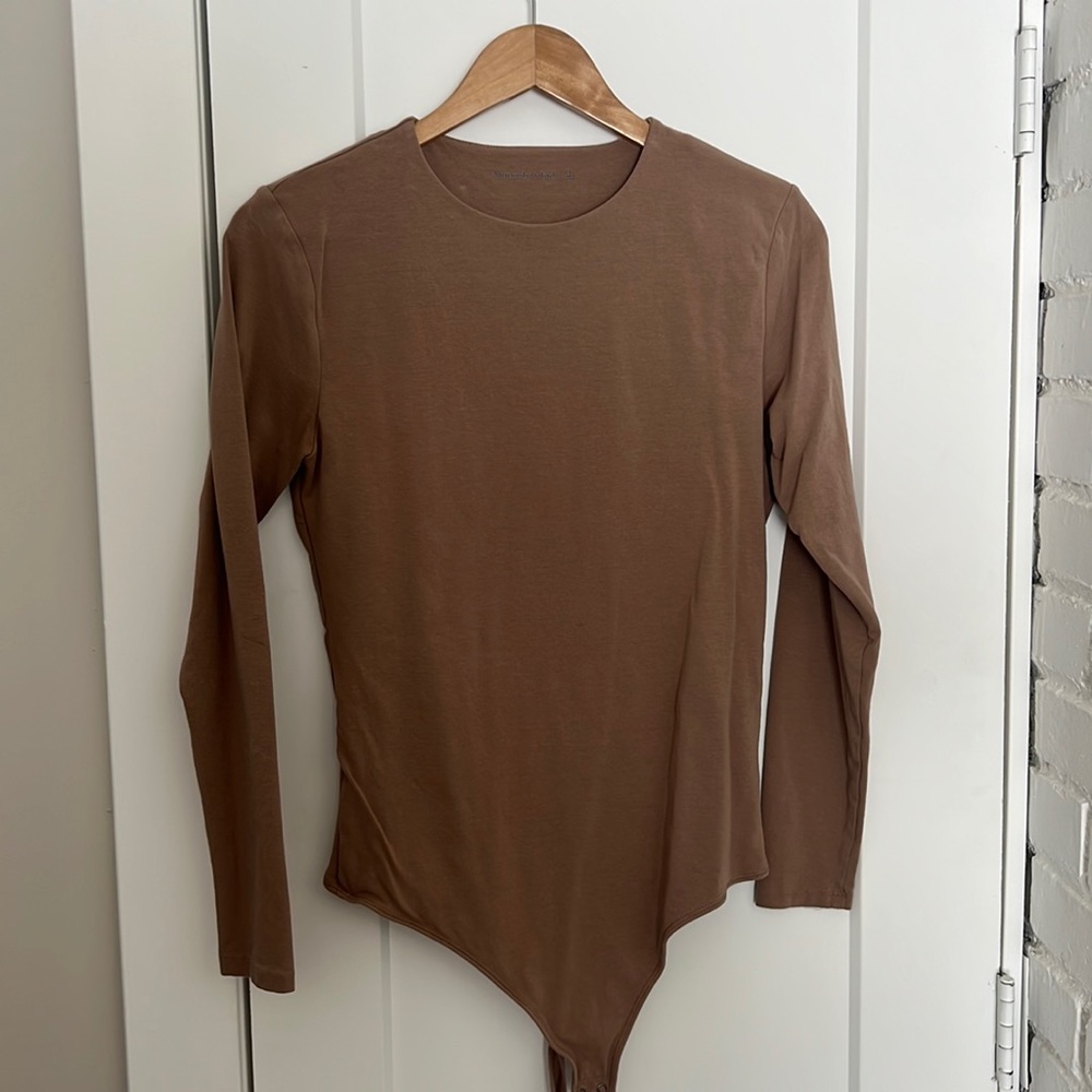 Abercrombie & Fitch Tan, Long sleeve Thong Bodysuit, Large